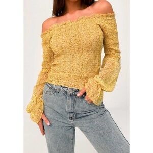 Missguided Yellow Ditsy Floral Shirred Bardot Top Cottagecore New size 12‎